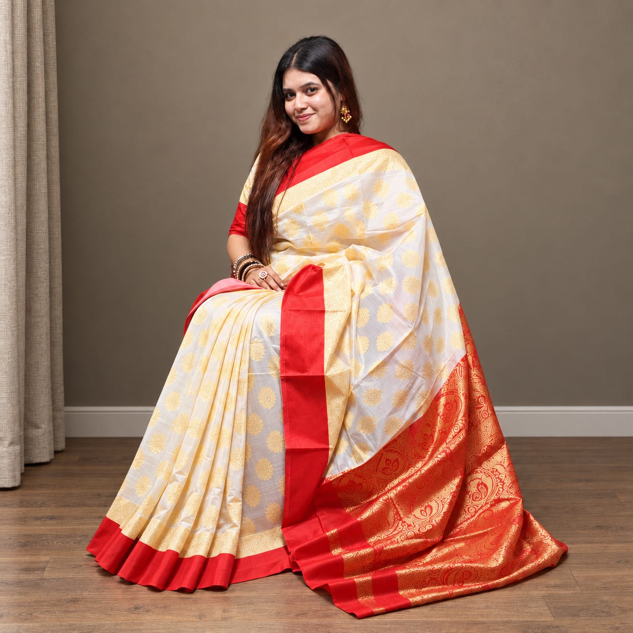 Katan Silk  ( Red Golden offwhite )